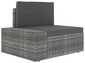 4 pcs conjunto lounge de jardim c/ almofadões vime PE cinzento