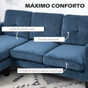 HOMCOM Sofá Chaise Longue Sofá em Forma de L Estofado em Poliéster Sof