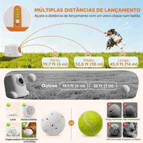 Lançador Automático de Bolas para Cães com 6 Bolas em ETPU e 3 Distâncias Ajustáveis 6/10/14 m, Laranja