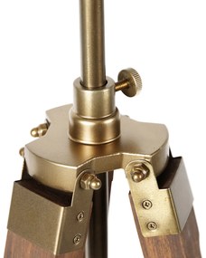 Candeeiro de pé tripé industrial bronze com madeira - Mangoes