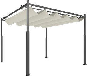 Outsunny Pérgola de Jardim 298x298x230 cm com Teto Retráctil e Acessório Magnético Pérgola de Jardim com Proteção UV30+ Creme | Aosom Portugal