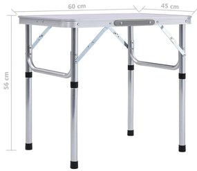 Mesa de campismo dobrável 60x45 cm alumínio branco