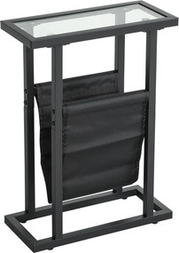 HOMCOM Mesa de Apoio Estreita, mesa lateral em metal com porta-revistas e tampo em vidro temperado, 40 x 18 x 55,5 cm, preto | Aosom Portugal