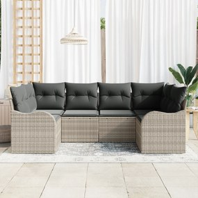 Conjunto de Sofá de Jardim de 6 Peças com Almofadas Cinza Claro Rattan
