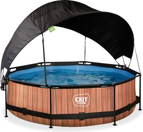 Piscina redonda Wood ø300x76cm com bomba de filtragem e cobertura - Castanha