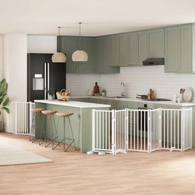 vidaXL Portão p/ cães com porta dobrável 9 painéis 450 cm álamo branco
