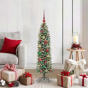 vidaXL Árvore Slim de Natal Artificial Verde e Branco 120 cm