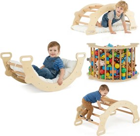 Arco de escalada infantil com almofada Escada Montessori 3 em 1 para trepar madeira para crianças Ginásio de escalada natural