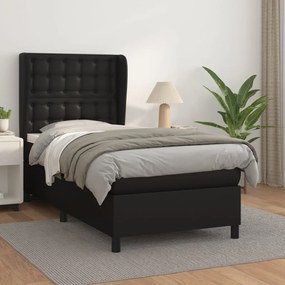 Cama com molas/colchão 100x200 cm couro artificial preto