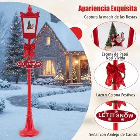 Candeeiro Natal musical natalina com 185 cm com luzes LED brancas quentes Efeitos de neve Base recarregável Vermelho