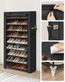 Sapateira tecido com tampa 88 x 28 x 160 cm preto