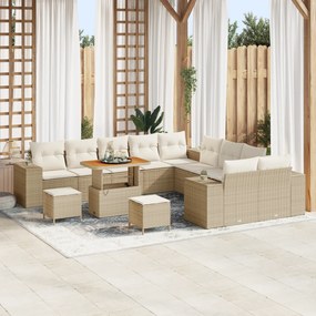 Conjunto de Sofás vidaXL para Jardim de 13 Peças com Almofadas Bege Po