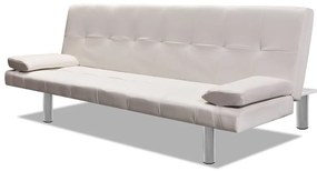 Sofá-cama ajustável c/ 2 almofadas couro artificial branco nata