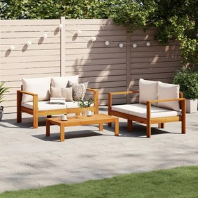 vidaXL 3 pcs conjunto de sofás de jardim com almofadões acácia maciça