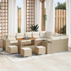Conjunto de Sofá de Jardim com Almofadas vidaXL 13 Peças Bege Vime Acácia
