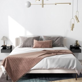 Conjunto de 2 Mesas de Cabeceira Flutuantes com Gaveta e Prateleira Aberta para Sala de Estar, 35x32x22,5 cm Preto Brilhante