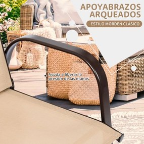 Conjunto de 2 cadeiras de jardim com braços curvos Tecido de secagem fácil Estrutura metálica reforçada Assento largo Assento Castanhas