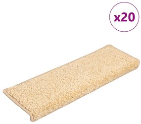 vidaXL Tapetes de escada 20 peças 65x21x4 cm creme com borda retangular