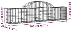 Cestos gabião arqueados 2 pcs 200x30x40/60 cm ferro galvanizado