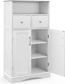 Armário de casa de banho de chão com 2 portas, 2 gavetas e 2 prateleiras ajustáveis Organizador de armazenamento 60 x 30 x 108 cm Branco