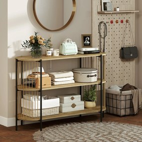 Mesa Consola com Corda de Papel Trançada à Mão Consola de Entrada de 3 Níveis com Estrutura de Aço Estilo Boémio 124x43,5x80 cm Madeira