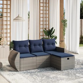 vidaXL 4 pcs conjunto sofás p/ jardim c/ almofadões vime PE cinzento