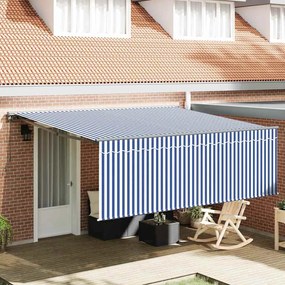 vidaXL Toldo Retrátil Manual Listras Azuis e Brancas 400 × 300 cm