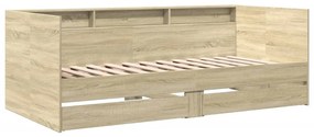 Sofá-cama com gavetas sem colchão 75x190 cm carvalho sonoma
