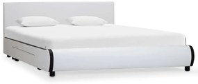 vidaXL Estrutura de cama com gavetas 140x200cm couro artificial branco