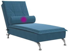 Chaise lounge de massagem com rolo veludo azul