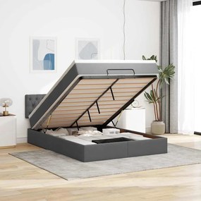 vidaXL Cama otomana com colchão & LEDs 140x200 cm cinzento escuro