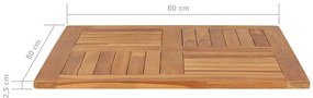 Tampo de mesa quadrado 80x80x2,5 cm madeira de teca maciça