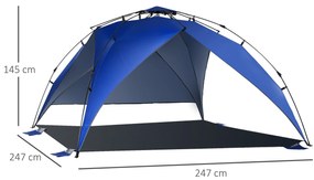 Tenda de Praia Dobrável Tenda de Praia com Bolsa de Transporte Impermeável para Parque Campismo 247x247x145 cm Azul