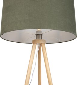 Candeeiro de pé tripé de madeira com abajur verde 50cm - Lou