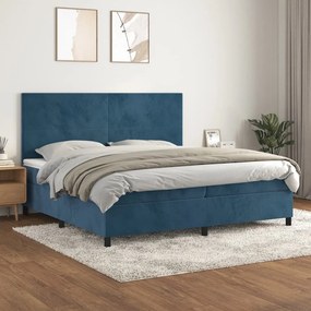 vidaXL Cama com molas/colchão 200x200 cm veludo azul-escuro