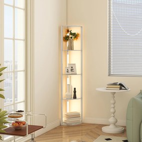 Candeeiro de Pé com Prateleiras de Canto, 41 x 29,5 x 163,5 cm, Iluminação LED Regulável, cor Carvalho