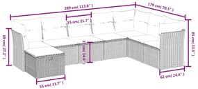 8 pcs conjunto sofás de jardim com almofadões vime PE preto