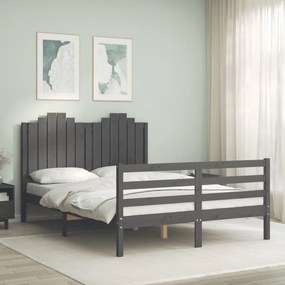Estrutura de cama com cabeceira 140x190 cm madeira maciça cinza