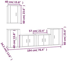 Conjunto móveis de TV 5 pcs madeira processada sonoma cinza