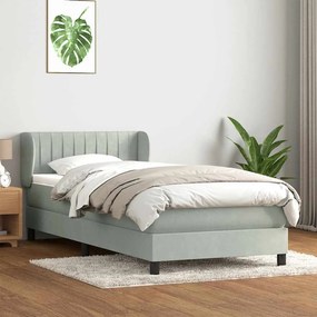 Cama com molas/colchão cinzento-claro 80x220 cm veludo