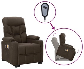 vidaXL Poltrona elevatória de massagens tecido castanho-escuro