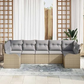 Conjunto de Sofá de Jardim com 7 Peças e Almofadas Bege em Rattan Sint