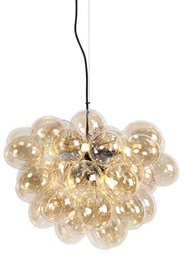 Candeeiro de suspensão Art Deco preto com vidro âmbar 8-luzes - Uvas Art Deco