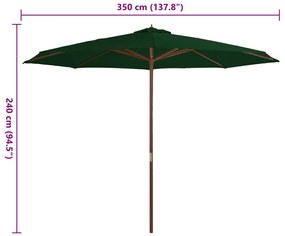 Guarda-sol de exterior com poste em madeira 350 cm verde