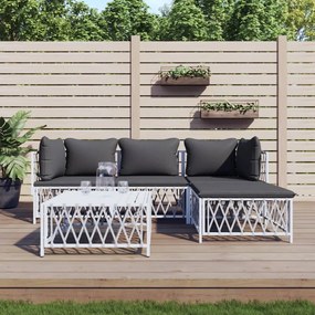 5 pcs conjunto lounge de jardim com almofadões aço branco