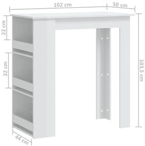 Mesa de Bar Amber com 3 Prateleiras de 102 cm - Branco Brilhante - Des