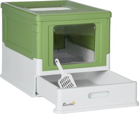 PawHut Caixa de Areia para Gatos Dobrável Caixa de Areia para Gatos Fechada com Bandeja Removível 47,5x35,5x36,7cm Verde Claro | Aosom Portugal