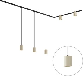 Sistema de calhas de iluminação moderno preto com 3 candeeiros suspensos e 2 focos bege 1-fase - Iconic Holt Rondoo Up