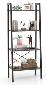 Estante de 4 níveis em escada para escritório Estante industrial com estrutura metálica para plantas 56 x 34 x 138 cm Castanho Escuro