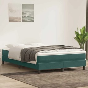 vidaXL Cama com molas sem colchão 140x220 cm veludo verde-escuro
